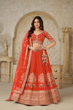 Royal Rust Silk Bridal Lehenga with Elephant Motifs