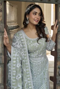 Pista Green Designer Anarkali Suit
