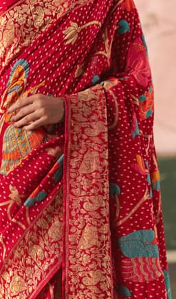 Red Bandhej Wedding Wear Georgette Saree