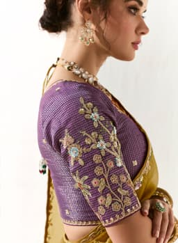 Mustard Yellow Organza Tissue Designer Saree