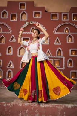 Multicolor Navratri Lehenga Choli with Embroidered Jacket