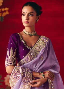 Lavender Designer Embroidered Saree