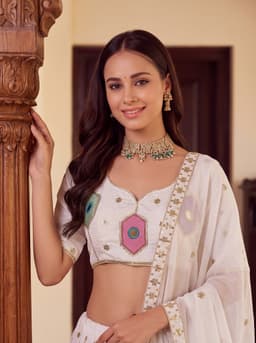 Ivory White Geometric Lehenga Set For Navratri