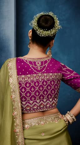 Olive Green Fancy Saree with Embellished Designer Blouse