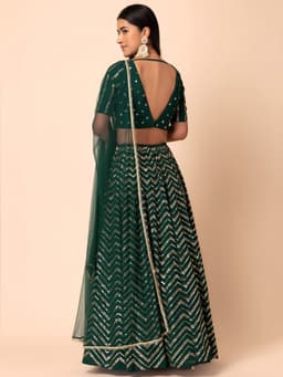 Emerald Green Georgette Zari Sequins Wedding Lehenga