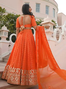 Orange Georgette Mehendi Designer Lehenga
