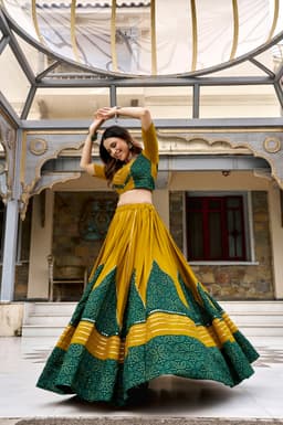 Wine Green Ajrakh Lehenga for Navratri & Garba Nights