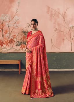 Coral Pink Festive Wear Georgette Saree