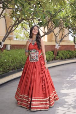 Orange Rayon Lehenga Set for Navratri, Garba & Dandiya