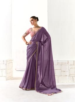 Lavender Organza Tissue Party Wear Designer Saree