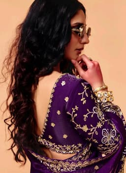 Royal Purple Organza Crush Heavy Sequins Party Saree