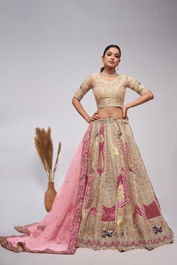 Ivory Banarasi Silk Wedding Lehenga With Paisley Motifs