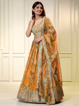 Sunset Orange Organza Lehenga