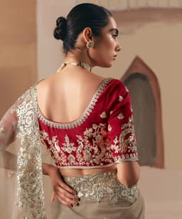 Taupe Grey Embroidered Saree