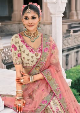 Cream Designer Silk Bridal Lehenga Choli