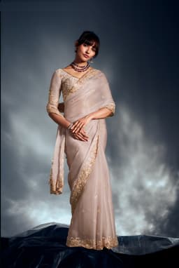Ivory Tissue Organza Saree for Bridal Wear