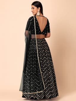 Black Georgette Zari Sequins Wedding Lehenga