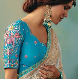 Cream Gold Wedding Wear Silk Saree