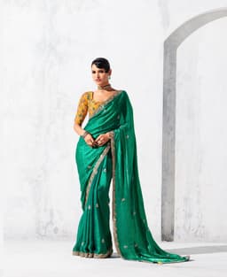 Emerald Green Designer Organza Saree for Wedding Wear