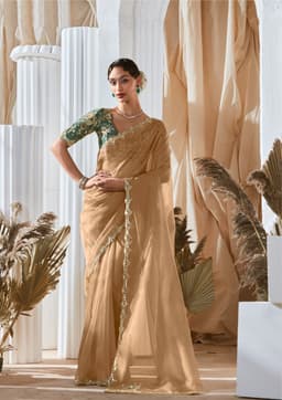 Champagne Gold Designer Saree for Party Wear
