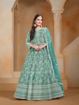 Sea Green Net Anarkali Gown