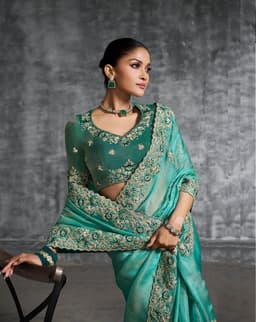 Emerald Green Designer Tissue Saree | Indian Wedding Attire for Female Guests