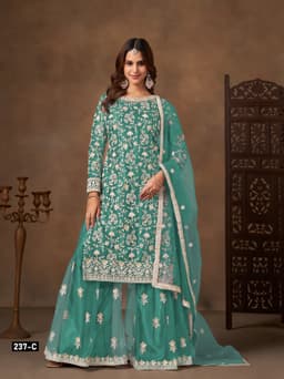 Sea Green Net Palazzo Suit