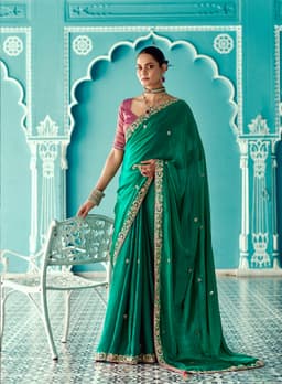 Emerald Green Silk Saree with Zari Border Blouse