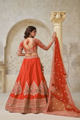 Rust Orange Silk Bridal Lehenga with Zari Work