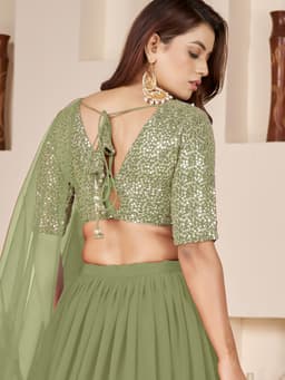 Olive Green Georgette Sequins Lehenga