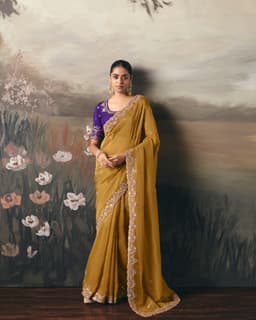 Mustard Yellow Tissue Zari Artisan Embroidered Saree