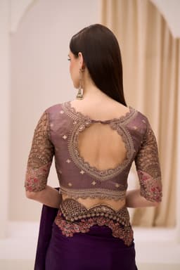 Blooming Violet Satin Chiffon Party Wear Saree