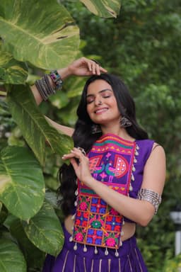 Royal Purple Gamthi Lehenga with Mirror Work for Navratri