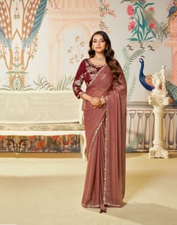 Rosewood Brown Designer Organza Saree