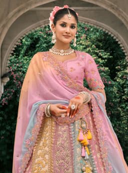 Pastel Multicolor Designer Silk Bridal Lehenga Choli
