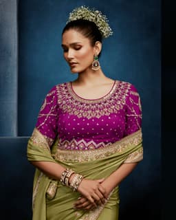 Olive Green Fancy Saree with Embellished Designer Blouse