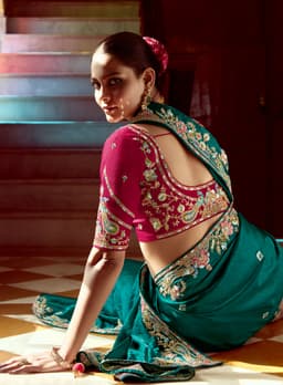 Teal Blue Reception Party Designer Saree