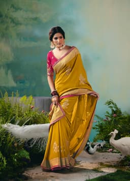 Mustard Yellow Festive Wear Silk Saree