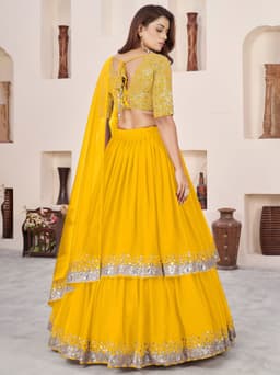 Yellow Georgette Sequins Lehenga