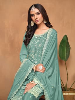 Sea Green Chinon Palazzo Suit