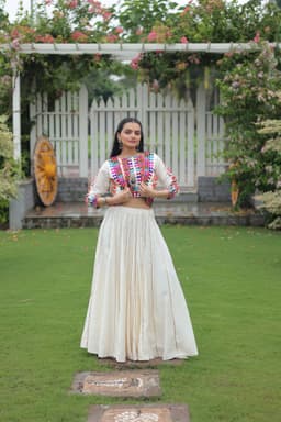 Off-White Kutchi Gamthi Lehenga for Garba