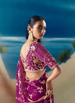 Purple Wedding Wear Satin Organza Saree