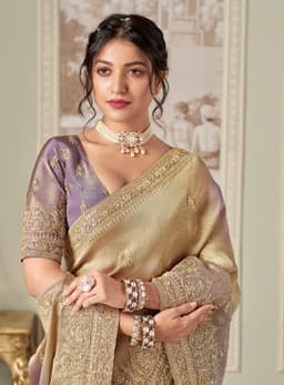 Gold Lavender Bridal Jacquard Silk Saree