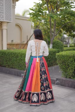 Multicolor Cotton Lehenga with Gamthi Mirror Blouse