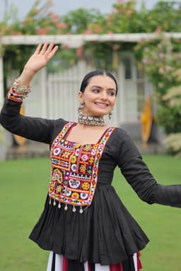Black Multicolor Gamthi Lehenga for Navratri & Garba Nights