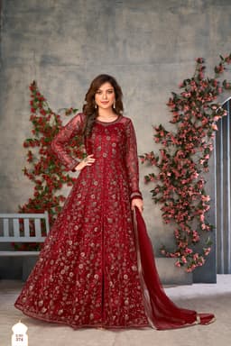 Wine Red Net Anarkali Suit
