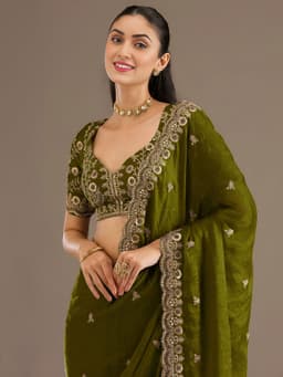 Olive Green Tissue Silk Saree for Wedding Wear