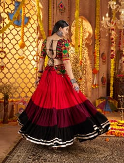 Black Red Viscose Cotton Navratri Lehenga Choli for Garba
