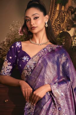 Royal Violet Tissue Saree with Embroidered Border