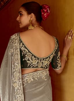 Grey Reception Embroidery Saree
